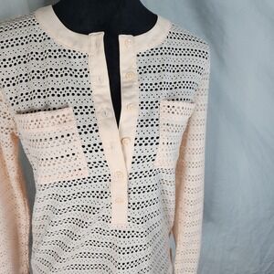 ANN TAYLOR Size XS Peach Oversized Peach Laser Cut Long Sleeve Swim Cover Blouse